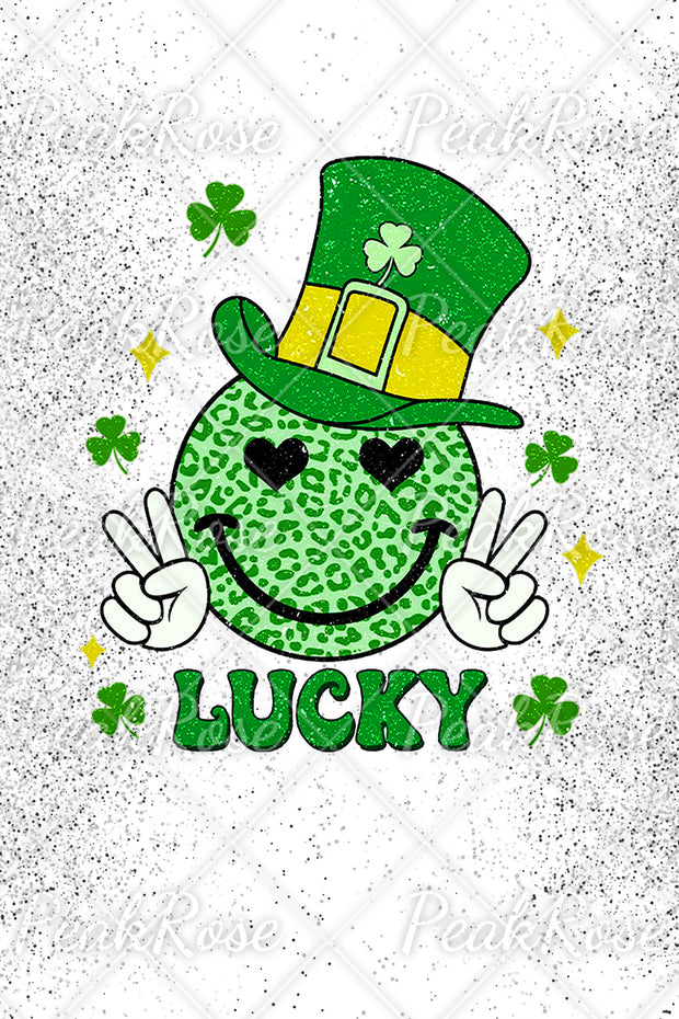 Shamrocks Smiling Face Lucky Happy St Patricks Leopard Glitter Short-sleeved T-shirt Top