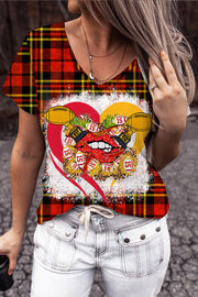 Classic Retro Red & Yellow Plaid With Championship Team Trophy T-shirt