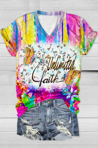 Trendy Oil Painting Vintage Rainbow Flowers & Dandelions Inspirational V Neck T-shirt