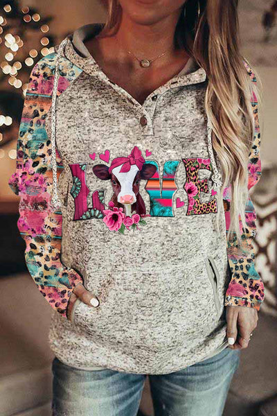 Love Baby Calf Western Leopard Floral Striped Print Button Hoodie