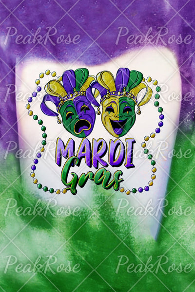 Casual Mardi Gras Mask With Beads Print Bleached Round Neck Sweatshirt