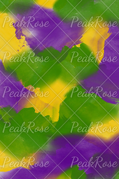 Vintage Mardi Gras Purple Green And Gold Splash Color Block Print Cold Shoulder T-shirt