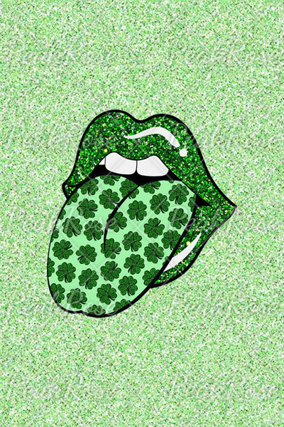 Green Glitter Shamrock Lips Print Strapless Off-Shoulder Long-Sleeved Blouse