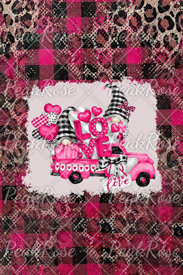 Gnomes Love Truck Heart-Shaped Balloons Leopard Plaid Print T-Shirt