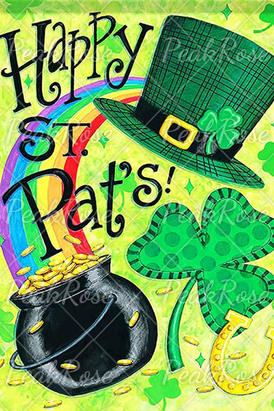 Happy St Pats! Hand-Painted Green Hat Clover Rainbow Print Jeans