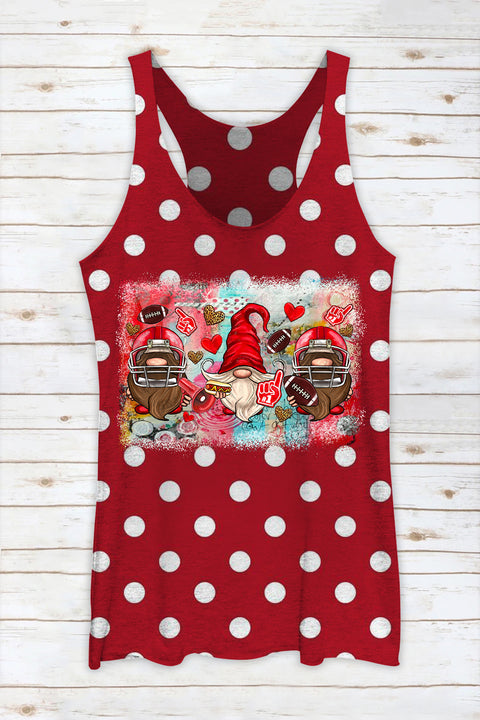 Red Retro Pastoral Polka Dot Style And Three Midgets Western American Football Racerback Tank Top