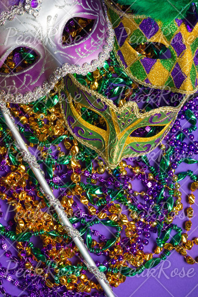 Mardi Gras Sequin Mask With Colored Beads Ripped Jeans