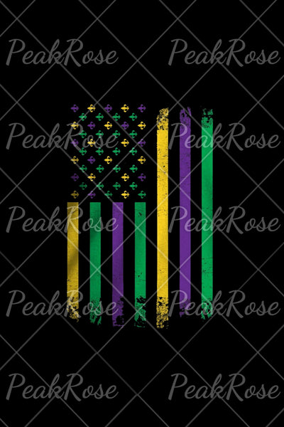 Casual Glitter Mardi Gras American Flag Print Round Neck Short Sleeve T-shirt