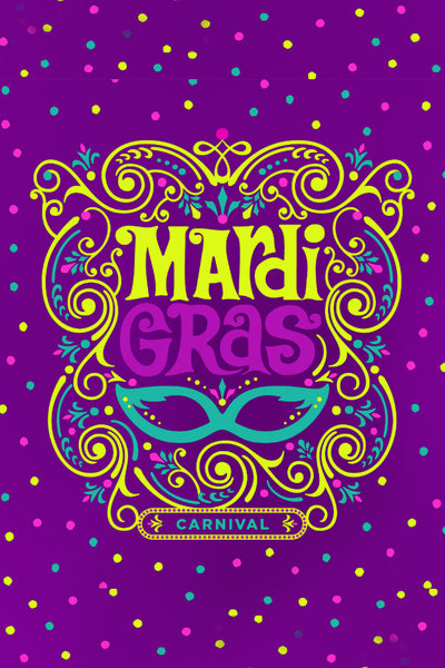 MArdi GRAS Mask Floral Font Purple Round Neck Short Sleeve T-shirt