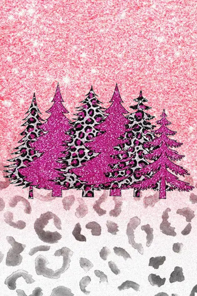 Pink Christmas Tree Print Casual Sweatshirt