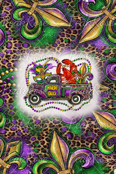 Mardi Gras Truck With Mask Fleur De Lis And Crawfish Western Leopard Print T-Shirt