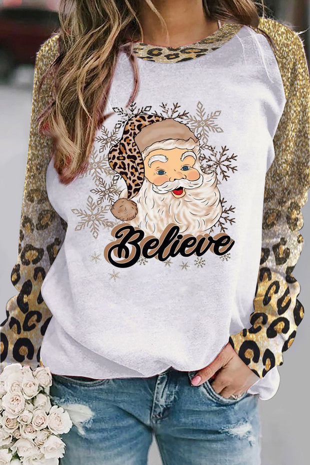 Glitter Christmas Believe Santa Print Sweatshirt