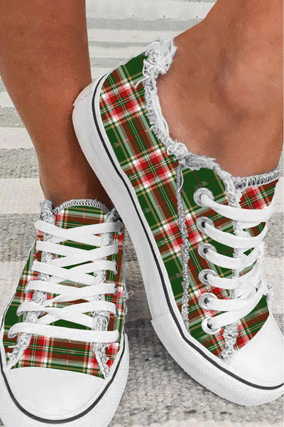 Green&Red Plaid Print Shoes Canvas Sneakers