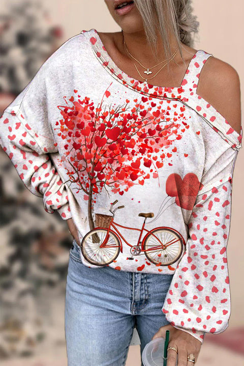 Bicycle Print Off-shoulder Blouse