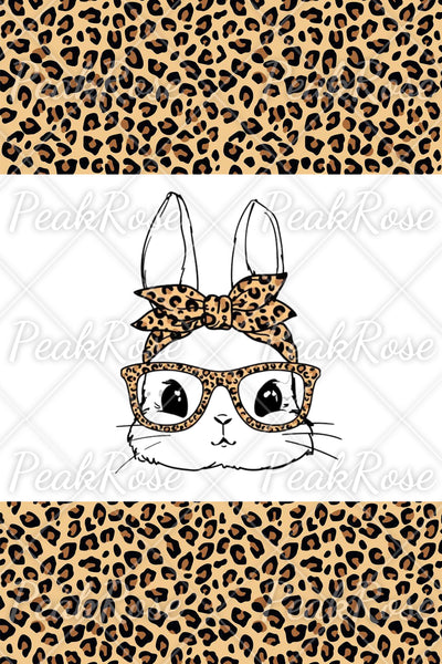 Cute Bunny With Leopard Bandana And Glasses Print Ripped Denim Jeans