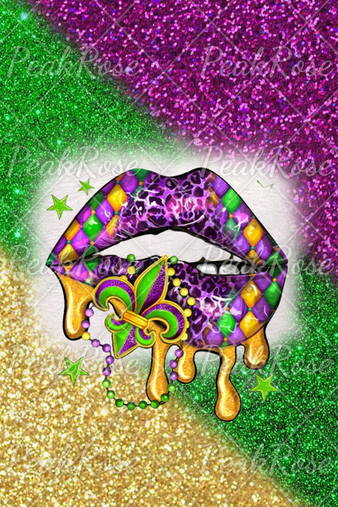 Mardi Gras Glitter Leopard Western Lips Tie Dye Bleached Short-sleeved T-shirt