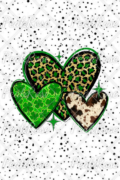 St. Patrick's Four Leaf Shamrock Leopard Cowhide Hearts Print T-shirt