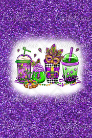 Glitter Mardi Gras Coffee Cups Mask King Cake Fleur De Lis Leopard Polka Print T-Shirt