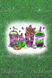 Glitter Mardi Gras Coffee Cups Mask King Cake Fleur De Lis Leopard Polka Print T-Shirt