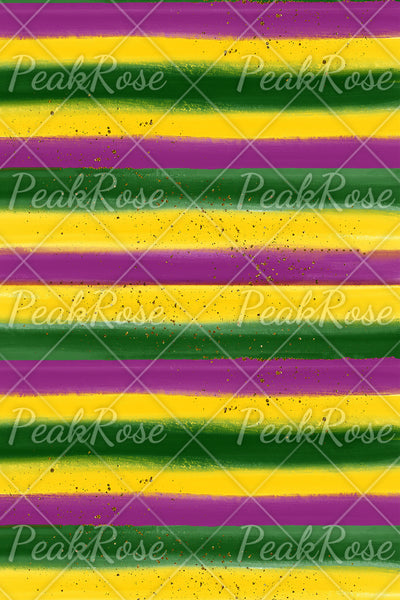 Vintage Mardi Gras Carnival Purple Green And Gold Splash Color Block Print Round Neck Short Sleeve T-shirt