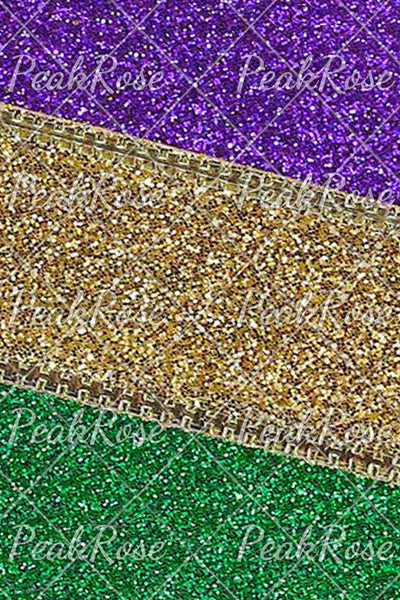 Retro Mardi Gras Carnival Purple Green And Gold Color Block Glitz Print Cold Shoulder T-shirt
