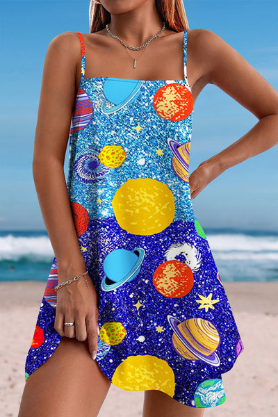 Water & Sky One Color Metaverse Wonderful Galaxy Planet Travel Cami Dress