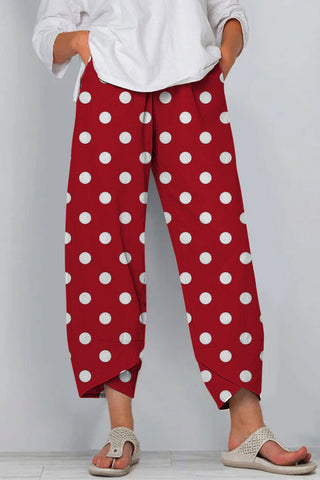 Red Retro Pastoral Polka Dot Style And Three Midgets Western American Football Casual Pants