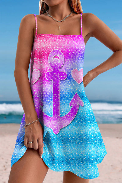 Contrasting Color Gradient Heart-shaped Anchor Cami Dress