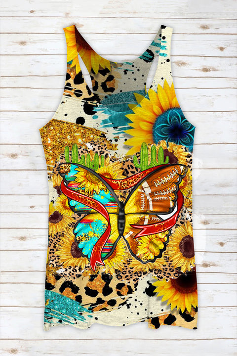 Sunflower Butterfly Vintage Leopard Rugby Pattern Racerback Tank Top