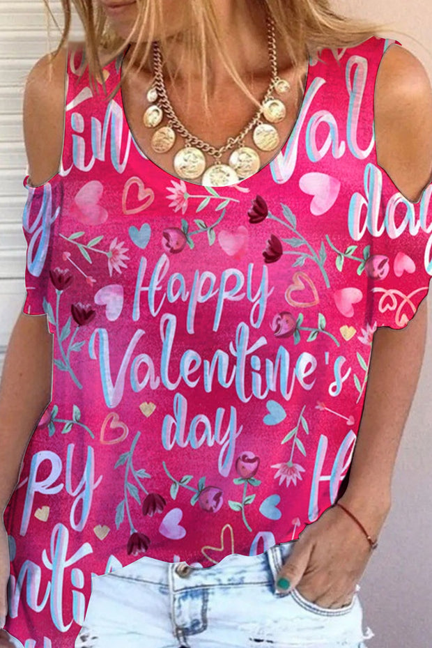 Happy Valentine's Day Cold Shoulder T-Shirt