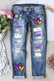 Happy Mardi Gras Heart Denim Jeans