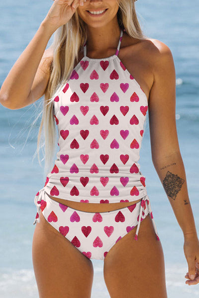 Full of Pink Love Print Halter Swimsuit