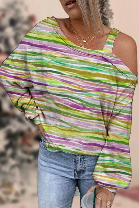 Vintage Mardi Gras New Orleans Retro Stripe Print Off-Shoulder Blouse