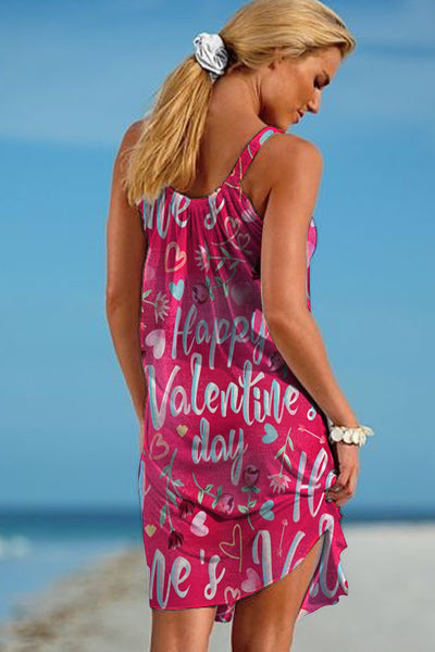 Happy Valentine's Day Print Sleeveless Dress