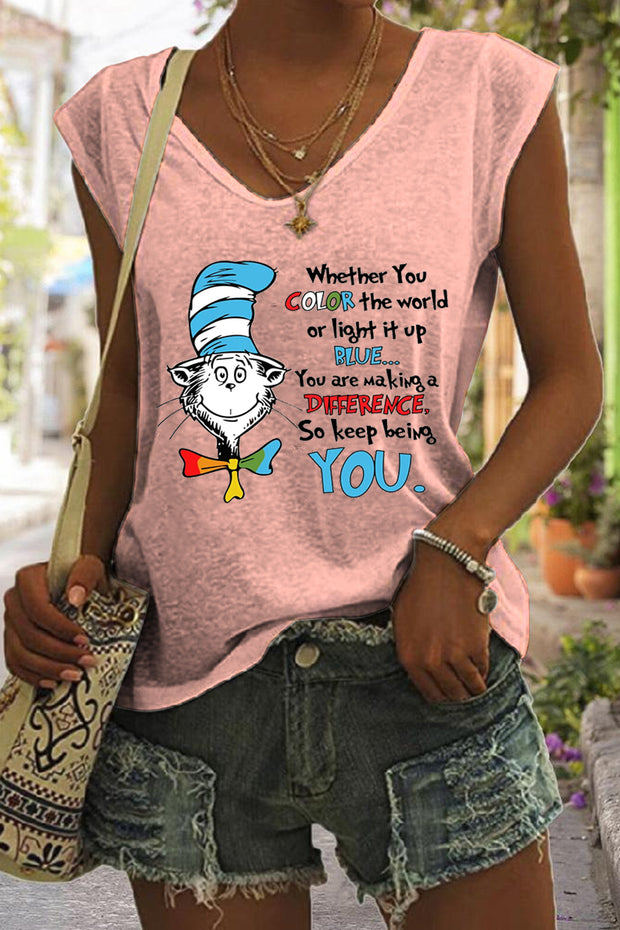 You Are Making A Difference So Keep Being You Print V-Neck Tank Top