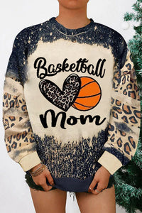 Gift For Basketball Lover Basketball Mom Leopard Print Bleached Sweatshirt