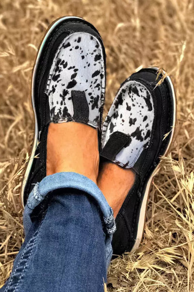 Cow Slip On Round Toe Flat Sneakers