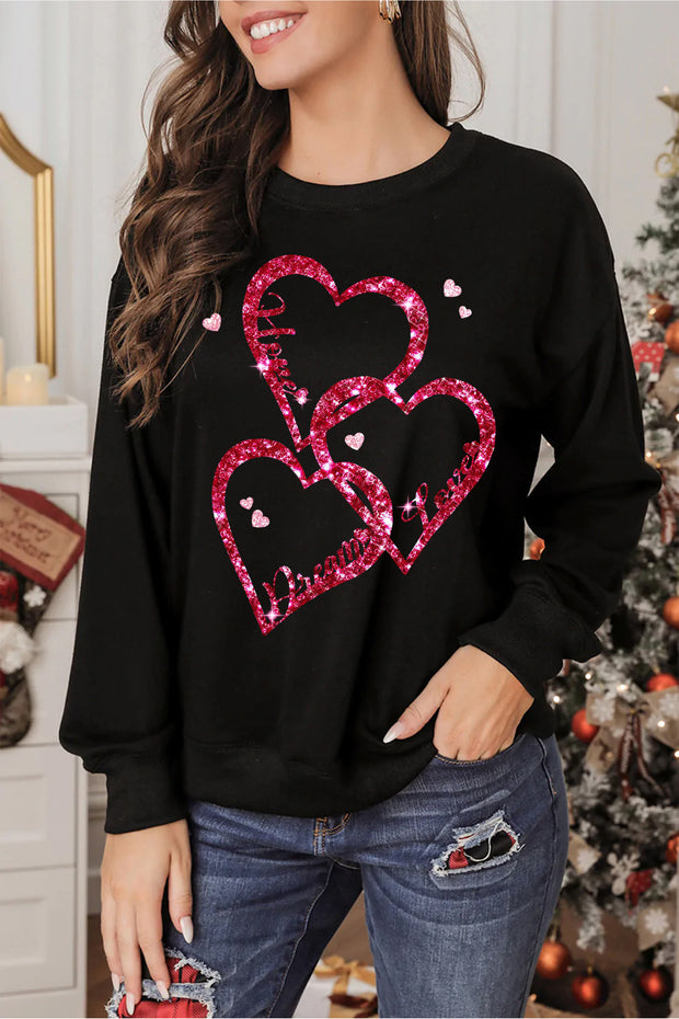 Glitter Star Love Heart Long-Sleeved Sweatshirt