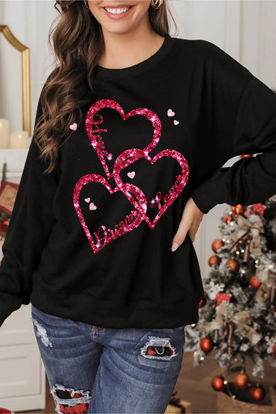 Glitter Star Love Heart Long-Sleeved Sweatshirt