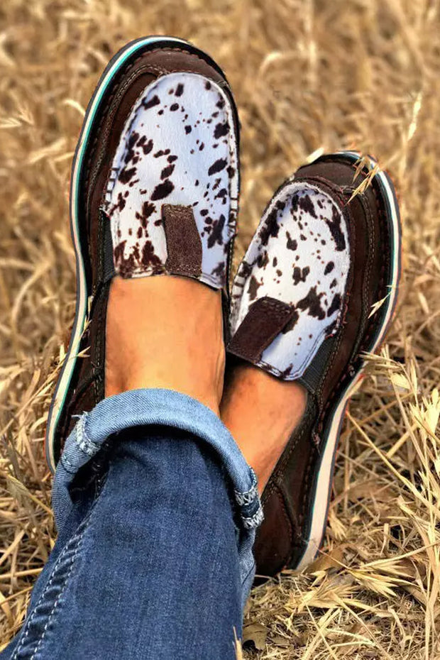 Cow Slip On Round Toe Flat Sneakers