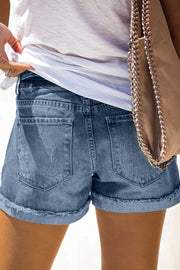 High Waist Baseball Denim Shorts