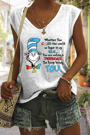 You Are Making A Difference So Keep Being You Print V-Neck Tank Top