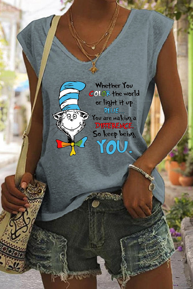 You Are Making A Difference So Keep Being You Print V-Neck Tank Top