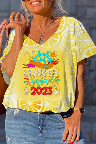 Holidays 2023 Summer Family Seaside Vacation Cruise Squad Printed V-neck Short Sleeve T-shirt