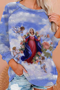 Easter Christianity Vintage Clouds Floral Angel Virgin Mary Sweatshirt