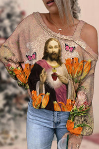 Easter Floral Butterfly Fun Jesus Off-Shoulder Blouse