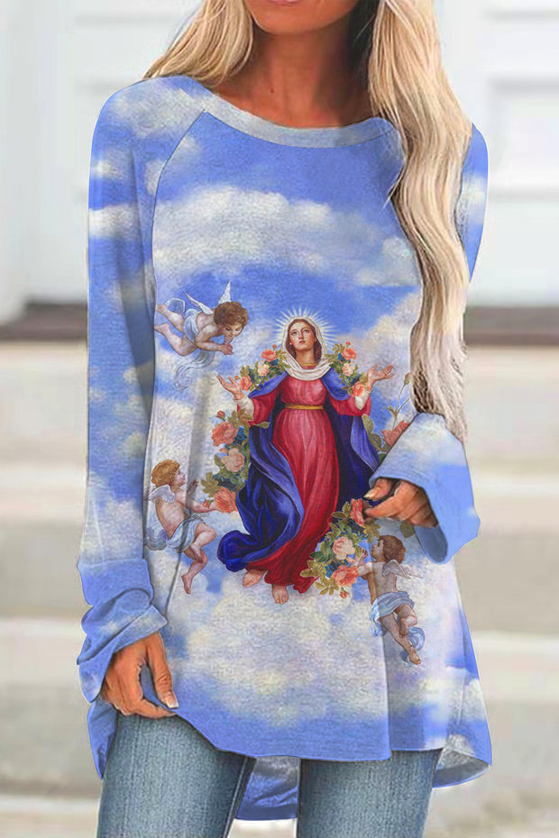 Easter Christianity Vintage Clouds Floral Angel Virgin Mary Tunic