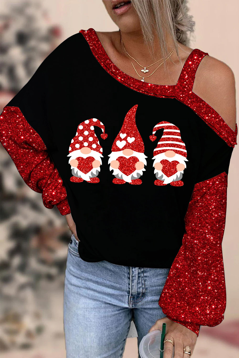 Red Sequins Gnome Blouse