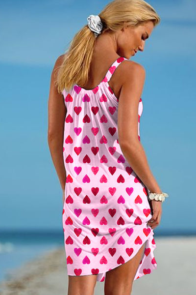 Full of Pink Love Print Sleeveless Dress