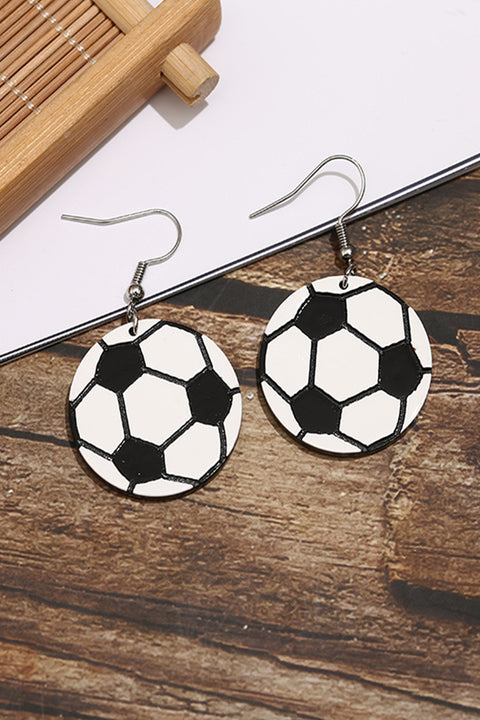 Soccer Shape Print Wood Earrings